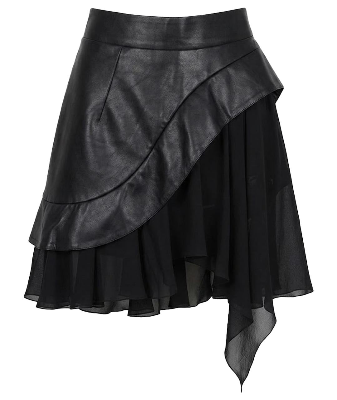 ULYANA SERGEENKO Черная кожаная юбка мини, фото 1