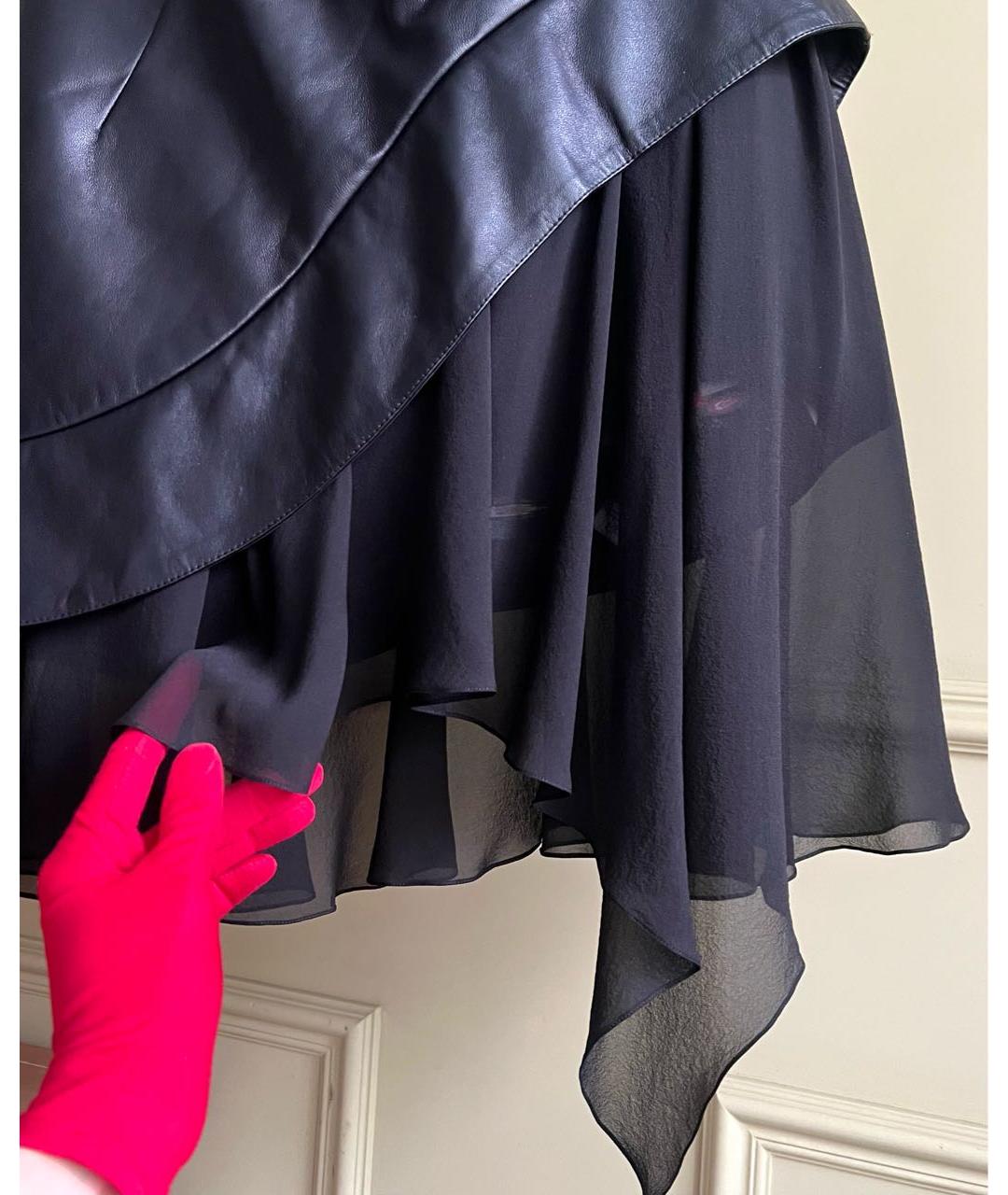 ULYANA SERGEENKO Черная кожаная юбка мини, фото 2