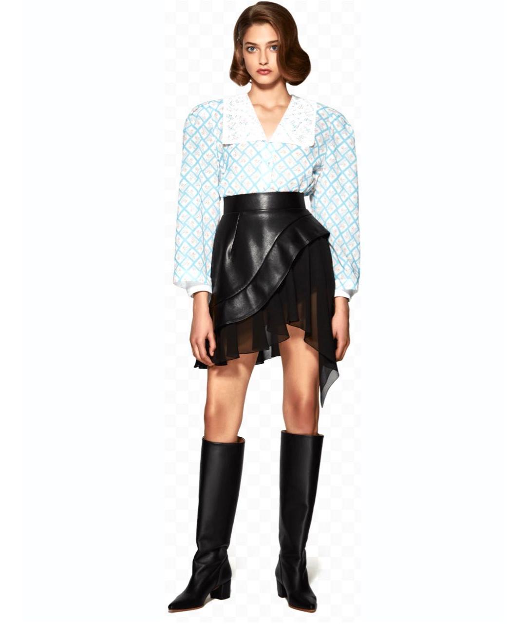 ULYANA SERGEENKO Черная кожаная юбка мини, фото 3