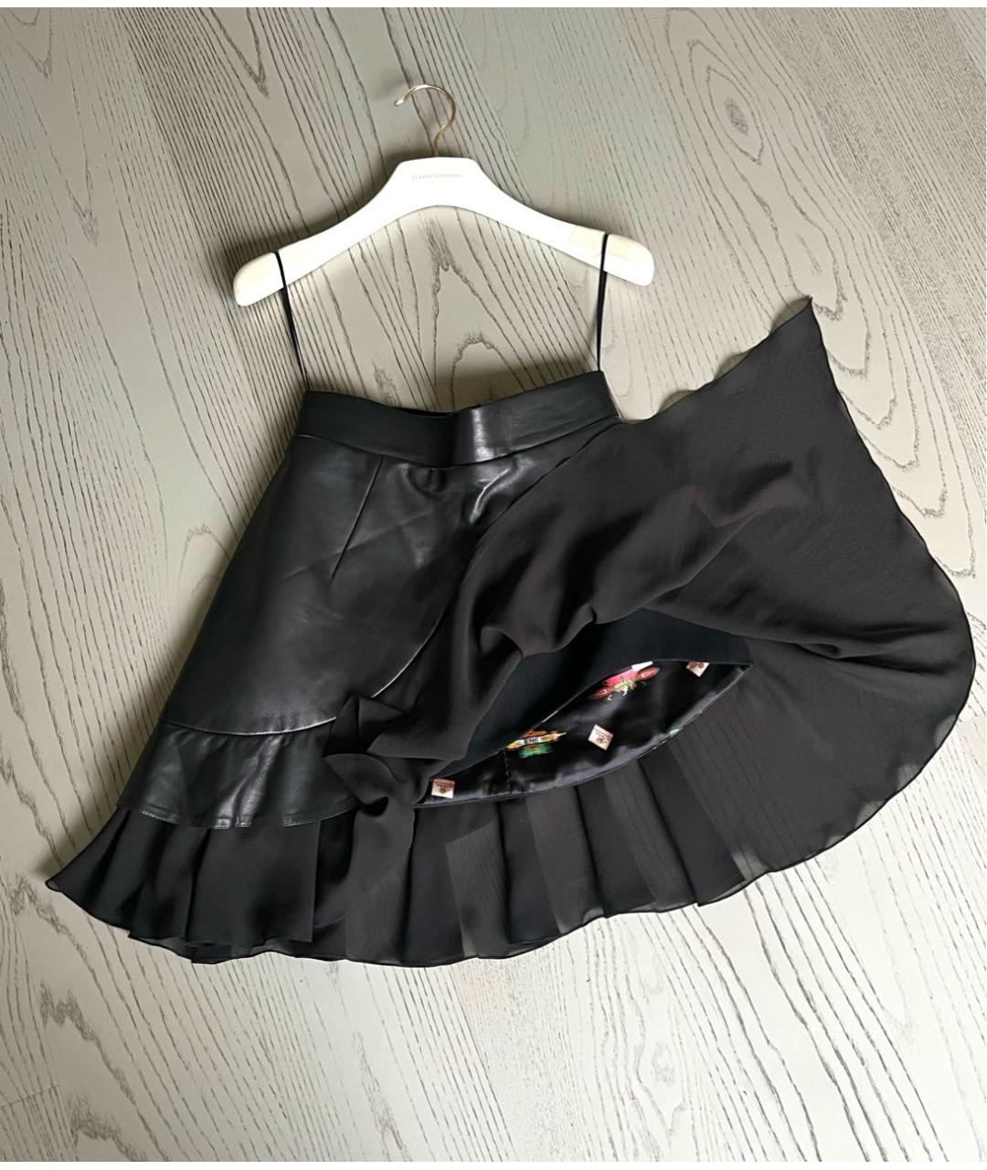 ULYANA SERGEENKO Черная кожаная юбка мини, фото 4
