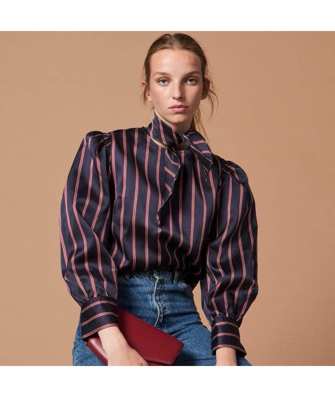 SANDRO Синяя атласная блузы, фото 7