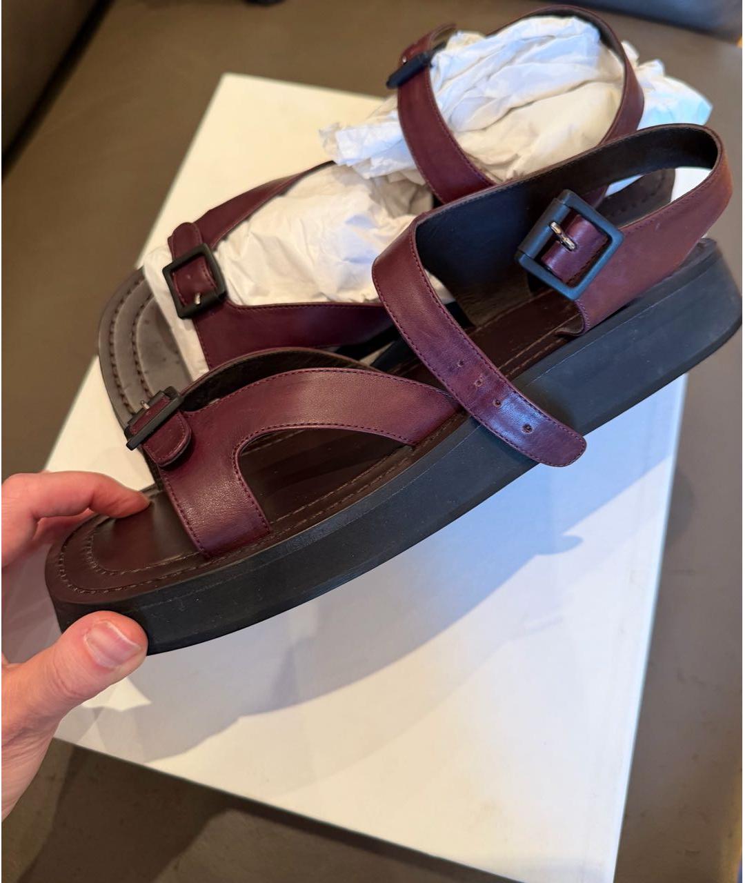 THE ROW Бордовые кожаные сандалии, фото 5