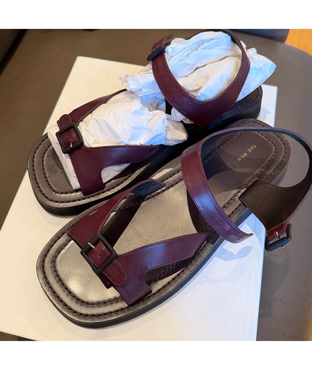 THE ROW Бордовые кожаные сандалии, фото 3