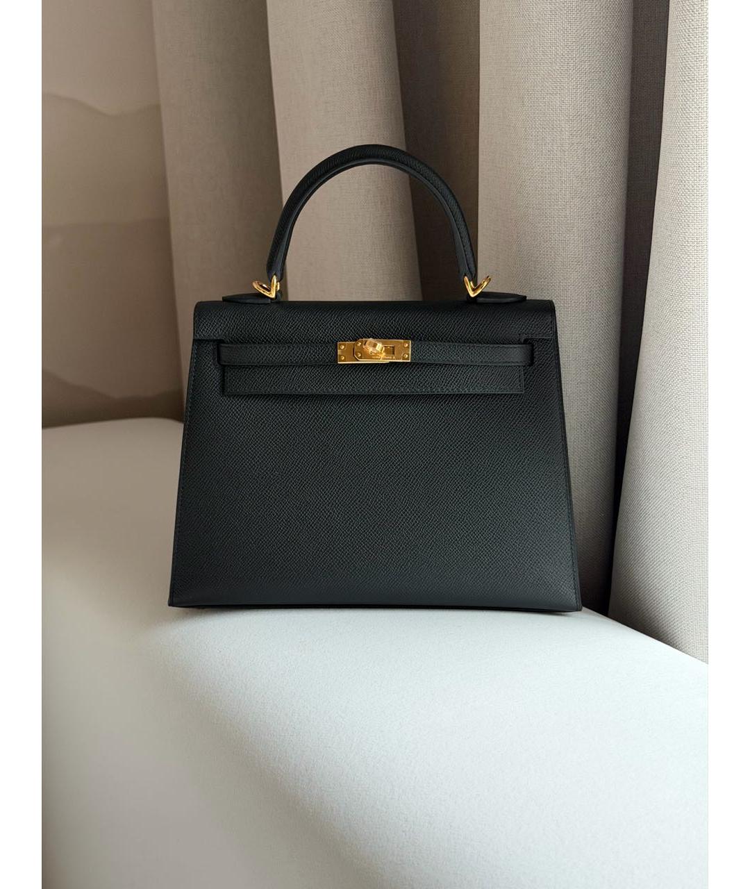 HERMES Черная кожаная сумка с короткими ручками, фото 2