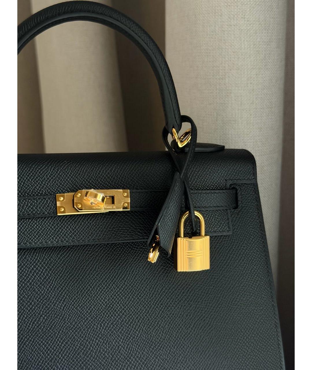 HERMES Черная кожаная сумка с короткими ручками, фото 5