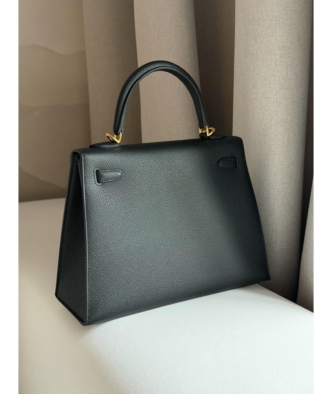 HERMES Черная кожаная сумка с короткими ручками, фото 4