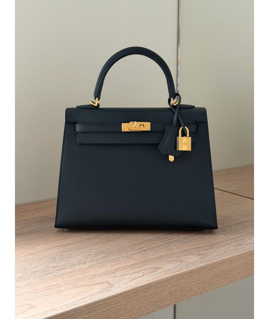 HERMES Черная кожаная сумка с короткими ручками, фото 7
