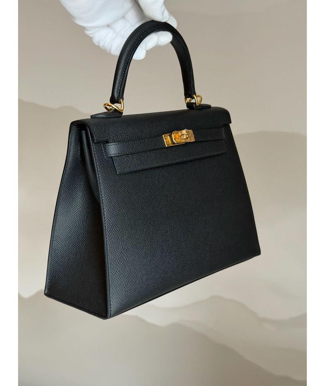 HERMES Черная кожаная сумка с короткими ручками, фото 6