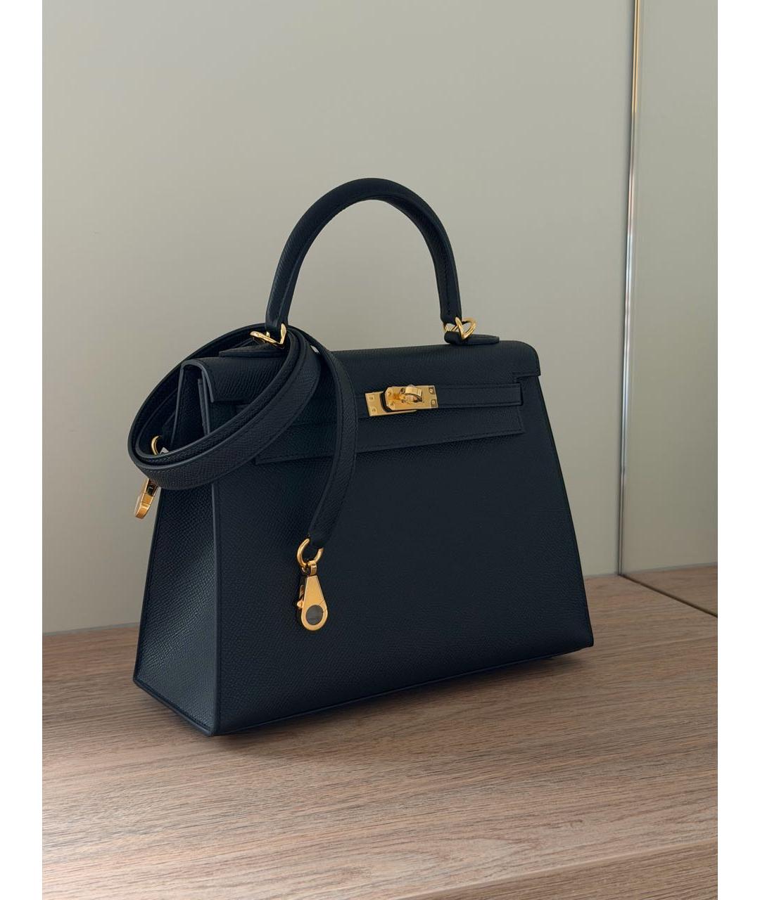 HERMES Черная кожаная сумка с короткими ручками, фото 3