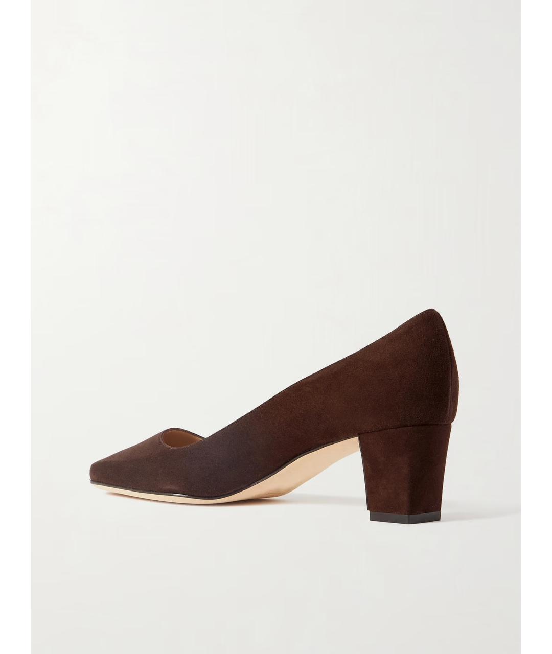 MANOLO BLAHNIK Коричневые замшевые лодочки на низком каблуке, фото 3