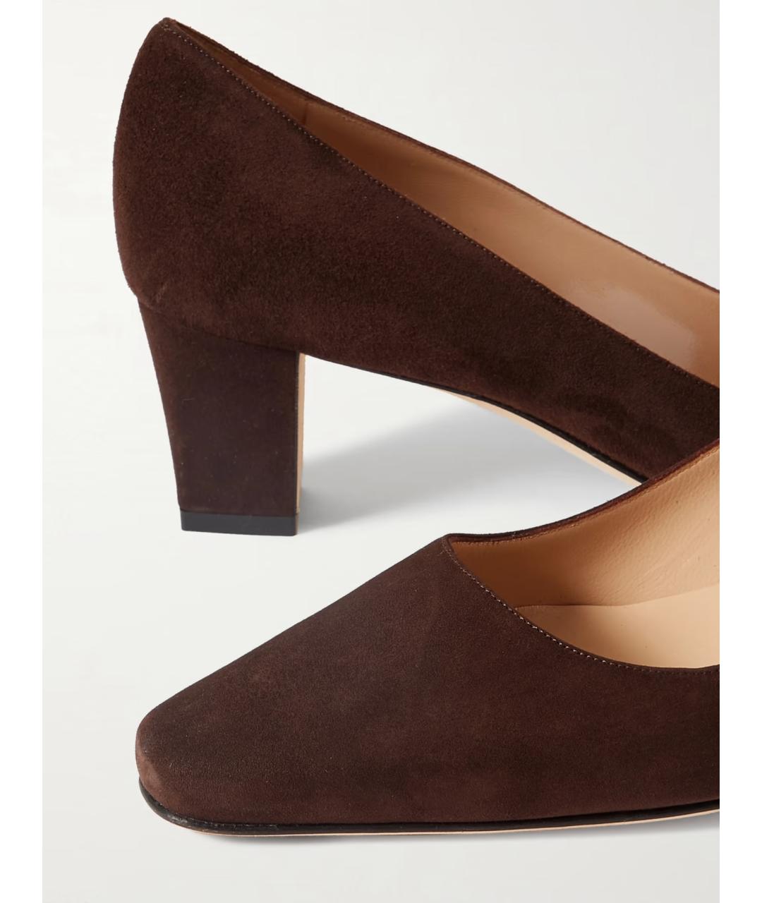 MANOLO BLAHNIK Коричневые замшевые лодочки на низком каблуке, фото 4