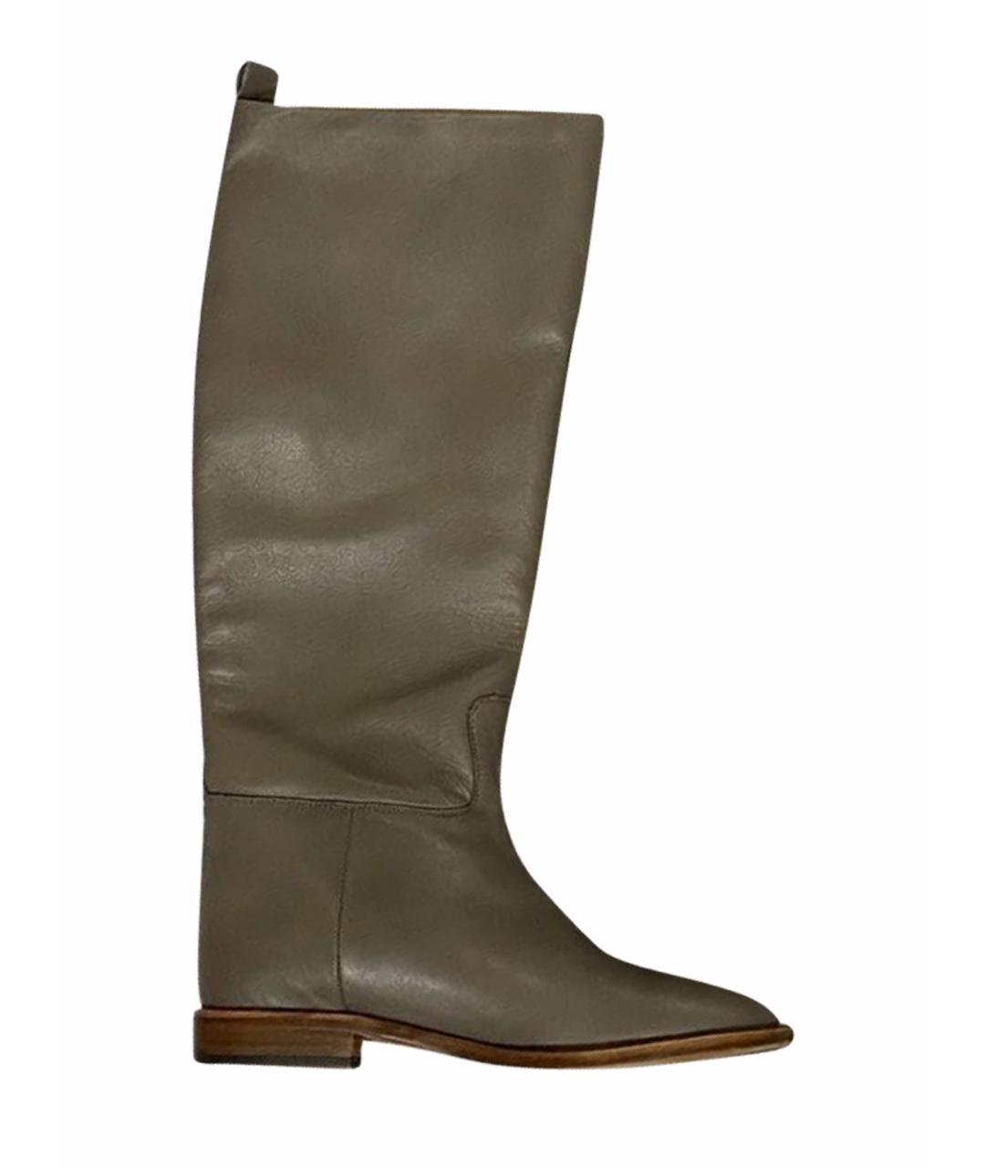 HERMES Хаки кожаные сапоги, фото 1