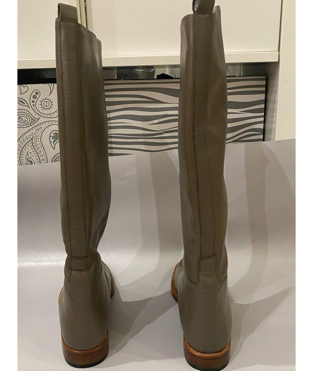 HERMES Хаки кожаные сапоги, фото 4