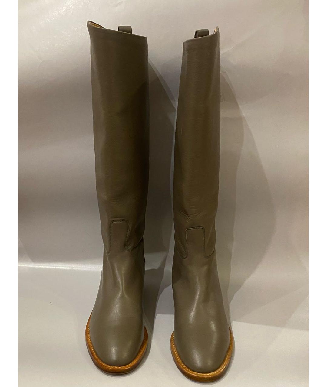 HERMES Хаки кожаные сапоги, фото 2