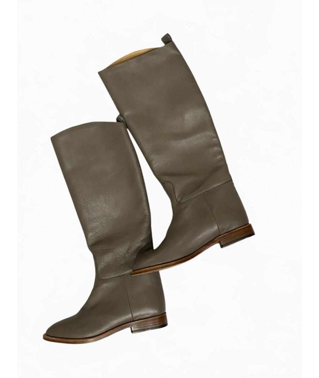 HERMES Хаки кожаные сапоги, фото 9