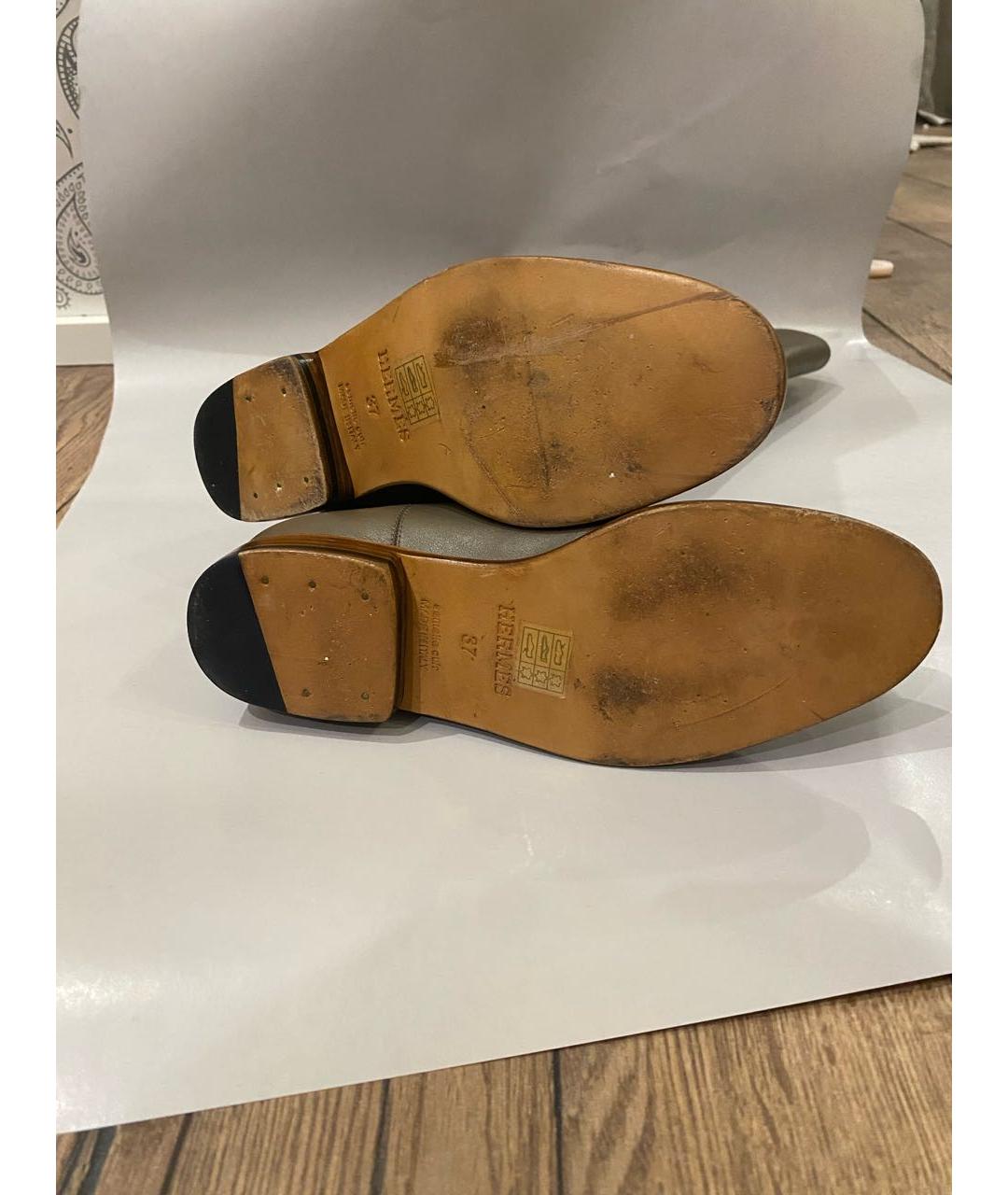 HERMES Хаки кожаные сапоги, фото 5