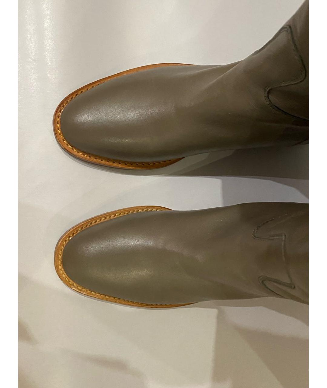 HERMES Хаки кожаные сапоги, фото 3