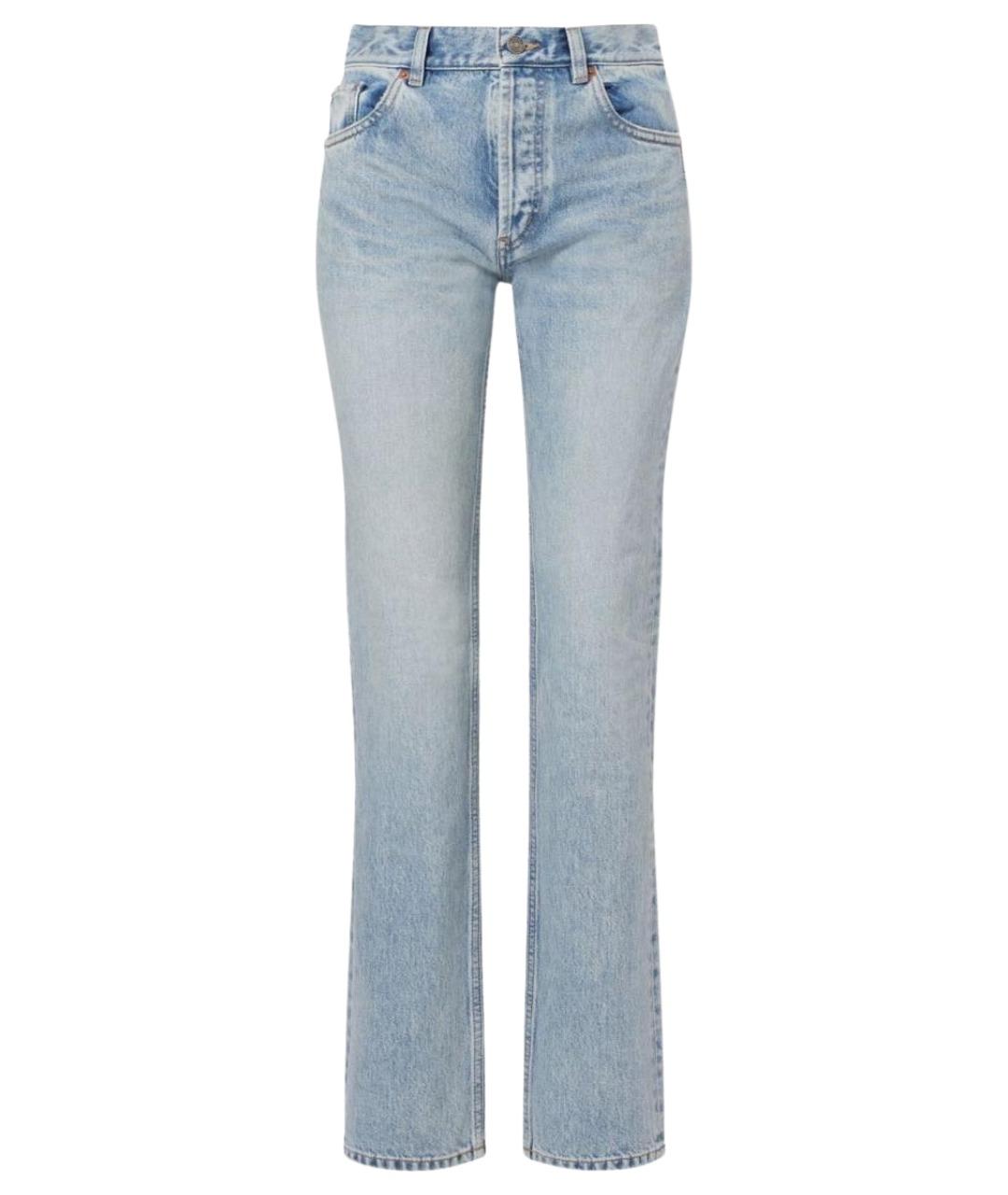 SAINT LAURENT Голубые хлопко-эластановые прямые джинсы, фото 1