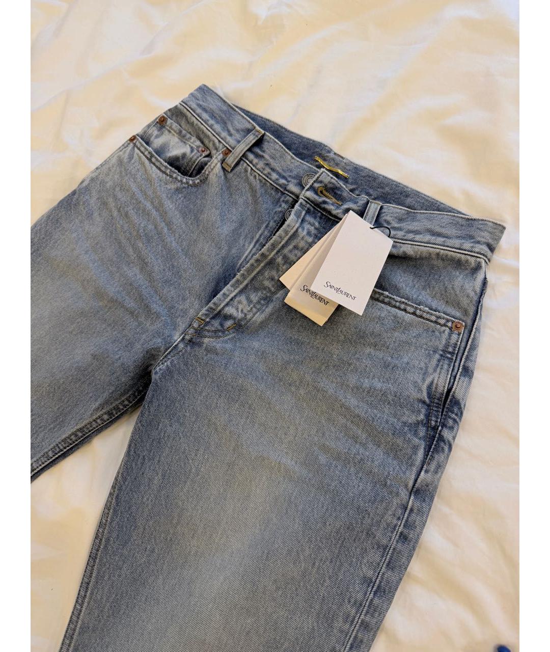 SAINT LAURENT Голубые хлопко-эластановые прямые джинсы, фото 3