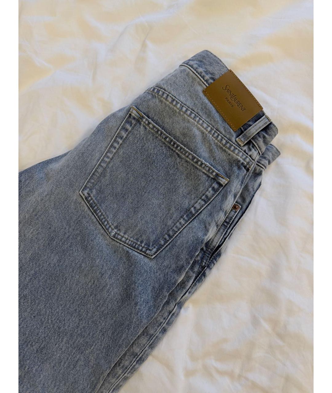 SAINT LAURENT Голубые хлопко-эластановые прямые джинсы, фото 4