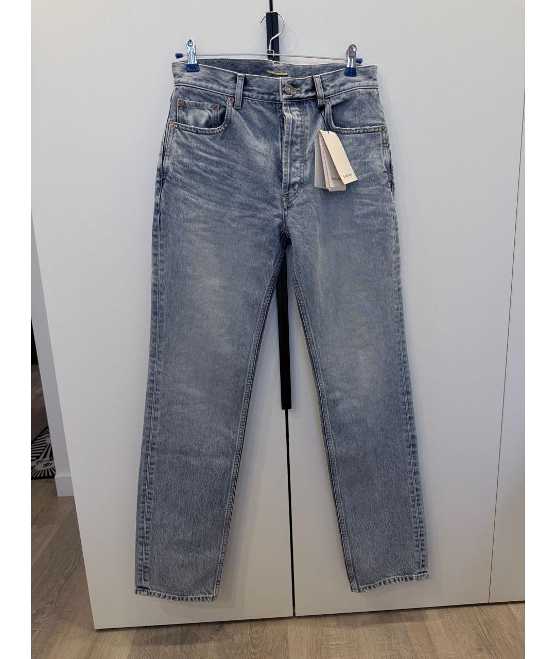 SAINT LAURENT Голубые хлопко-эластановые прямые джинсы, фото 2