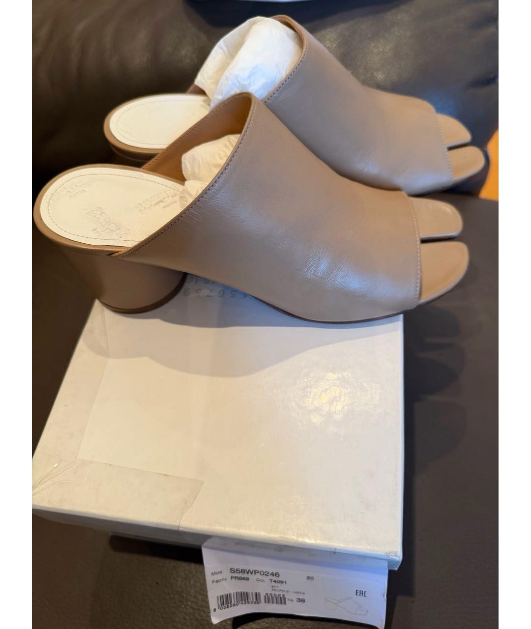 MAISON MARGIELA Бежевые кожаные сабо, фото 5