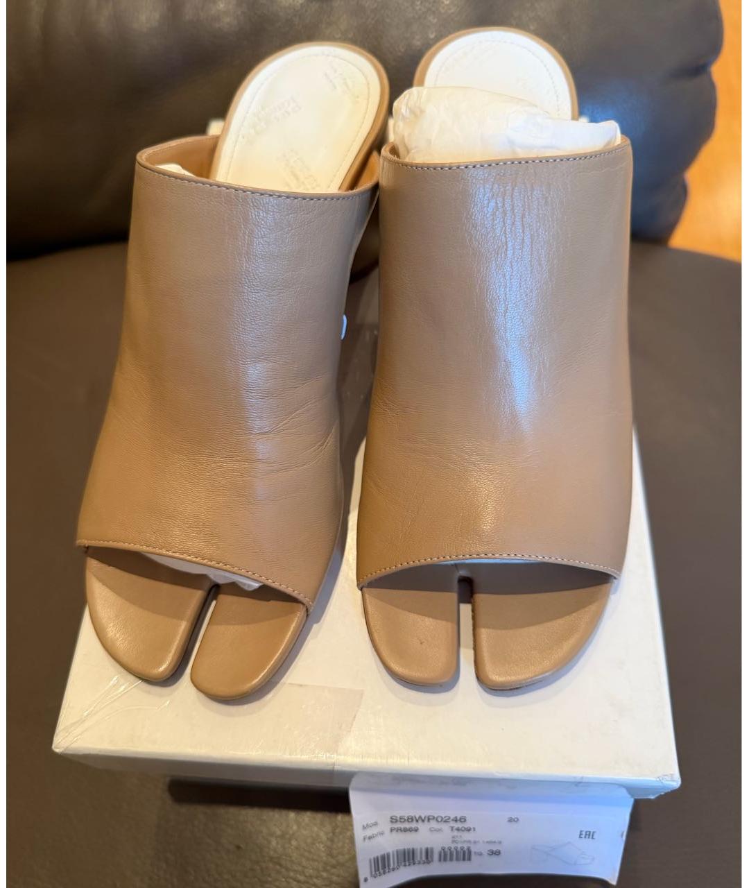 MAISON MARGIELA Бежевые кожаные сабо, фото 2