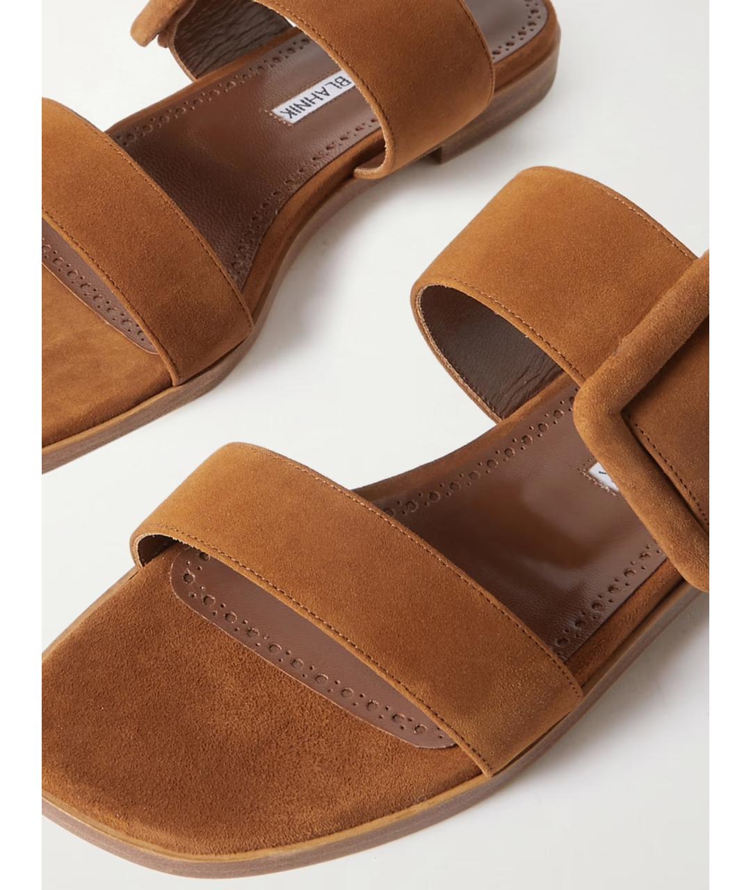 MANOLO BLAHNIK Коричневые замшевые шлепанцы, фото 4