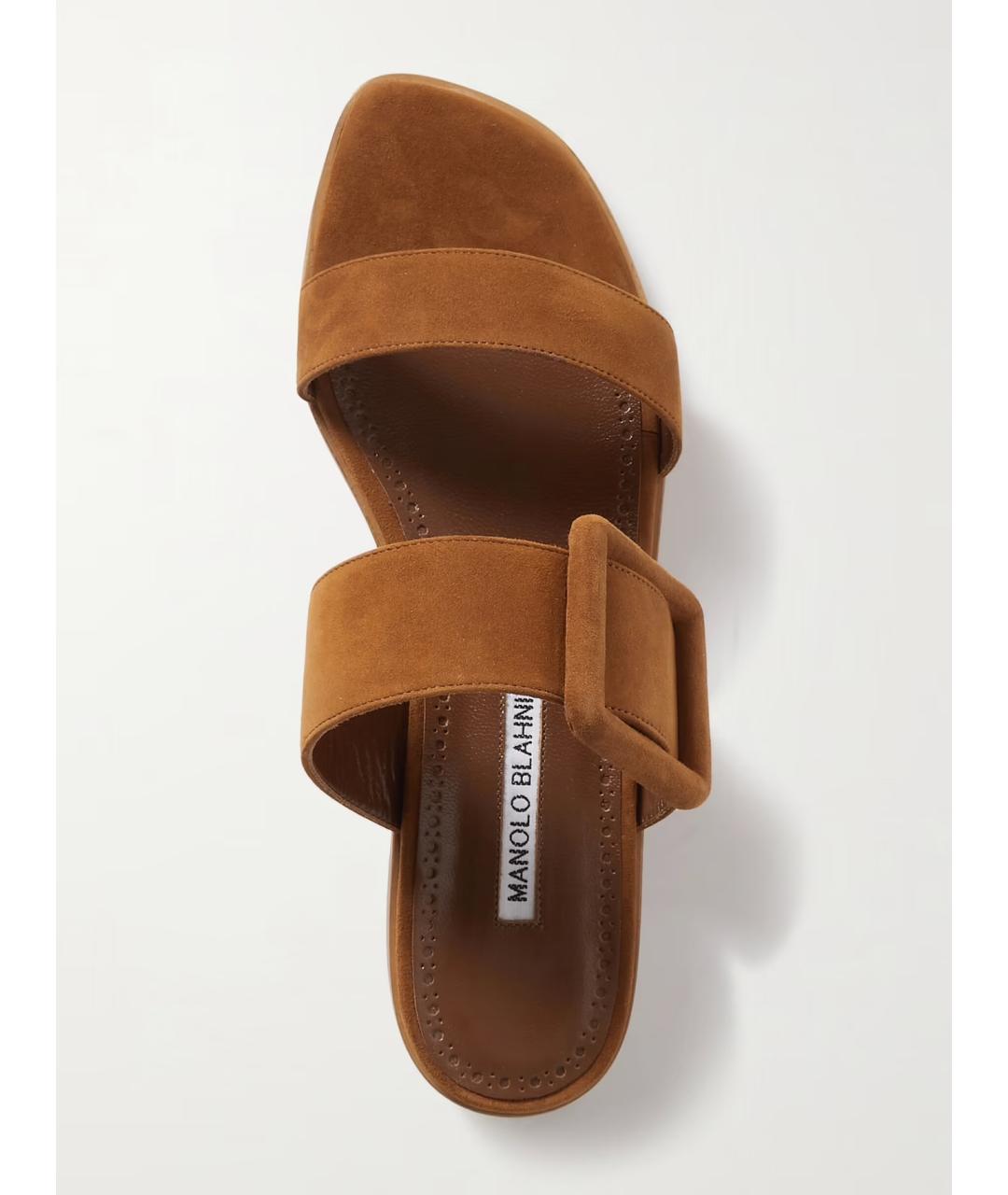 MANOLO BLAHNIK Коричневые замшевые шлепанцы, фото 3