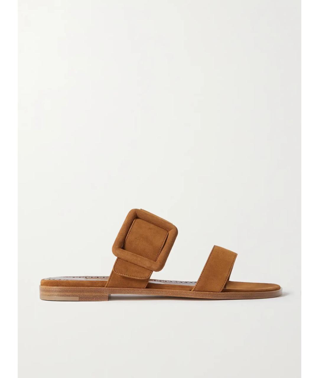 MANOLO BLAHNIK Коричневые замшевые шлепанцы, фото 6