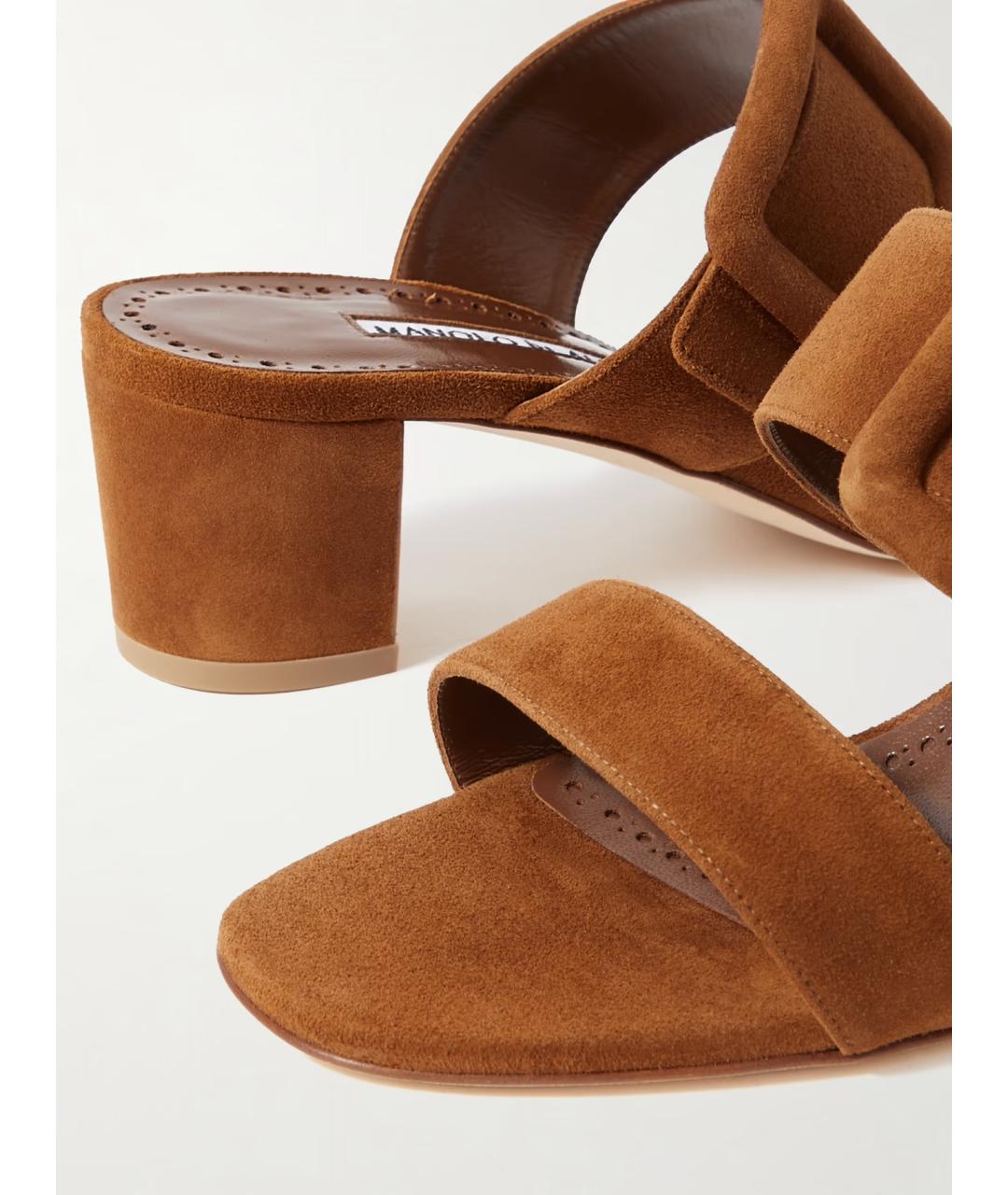 MANOLO BLAHNIK Коричневые замшевые мюли, фото 4