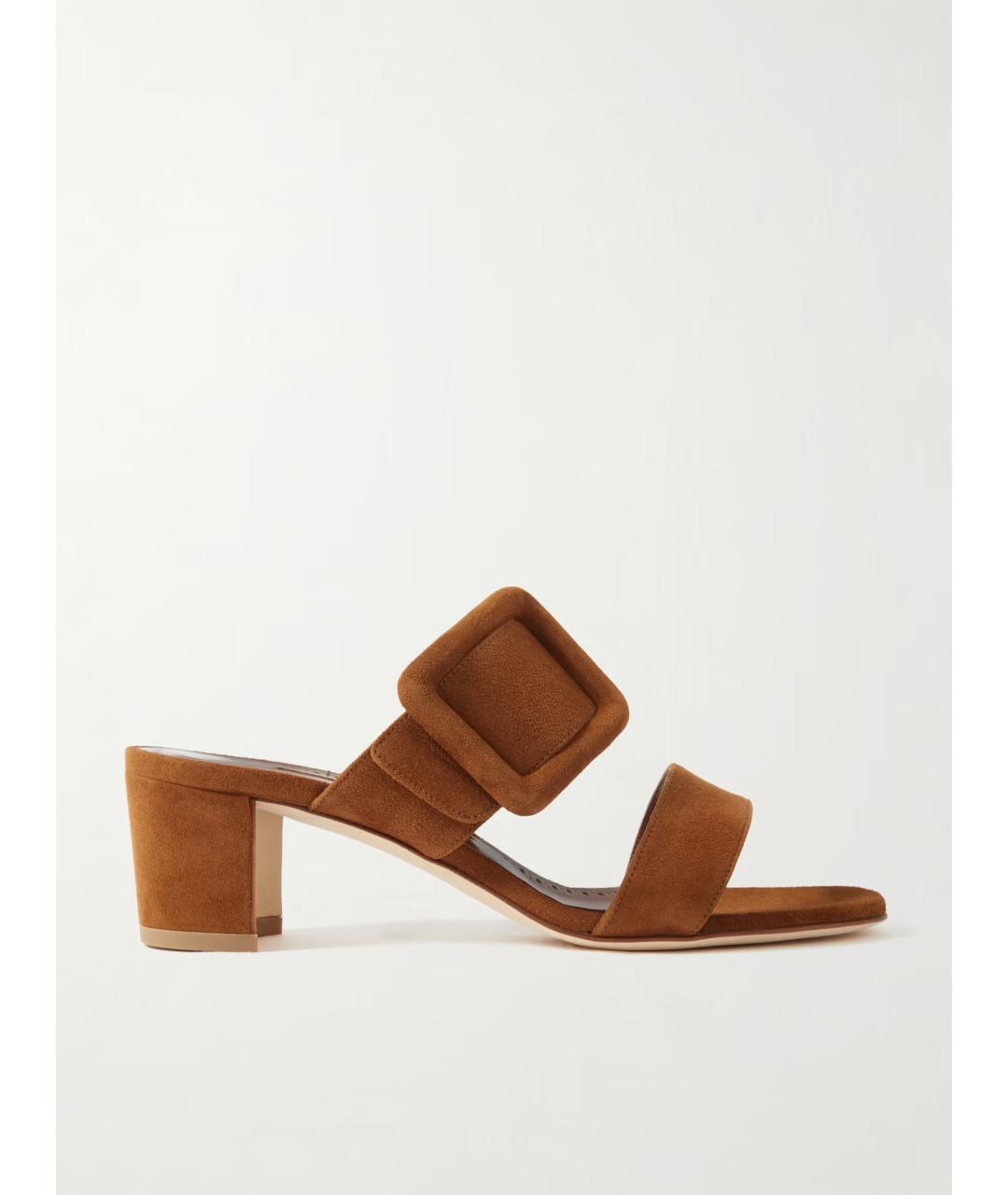 MANOLO BLAHNIK Коричневые замшевые мюли, фото 5