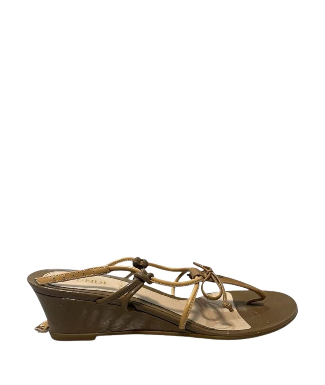 FENDI Бежевые кожаные босоножки, фото 1