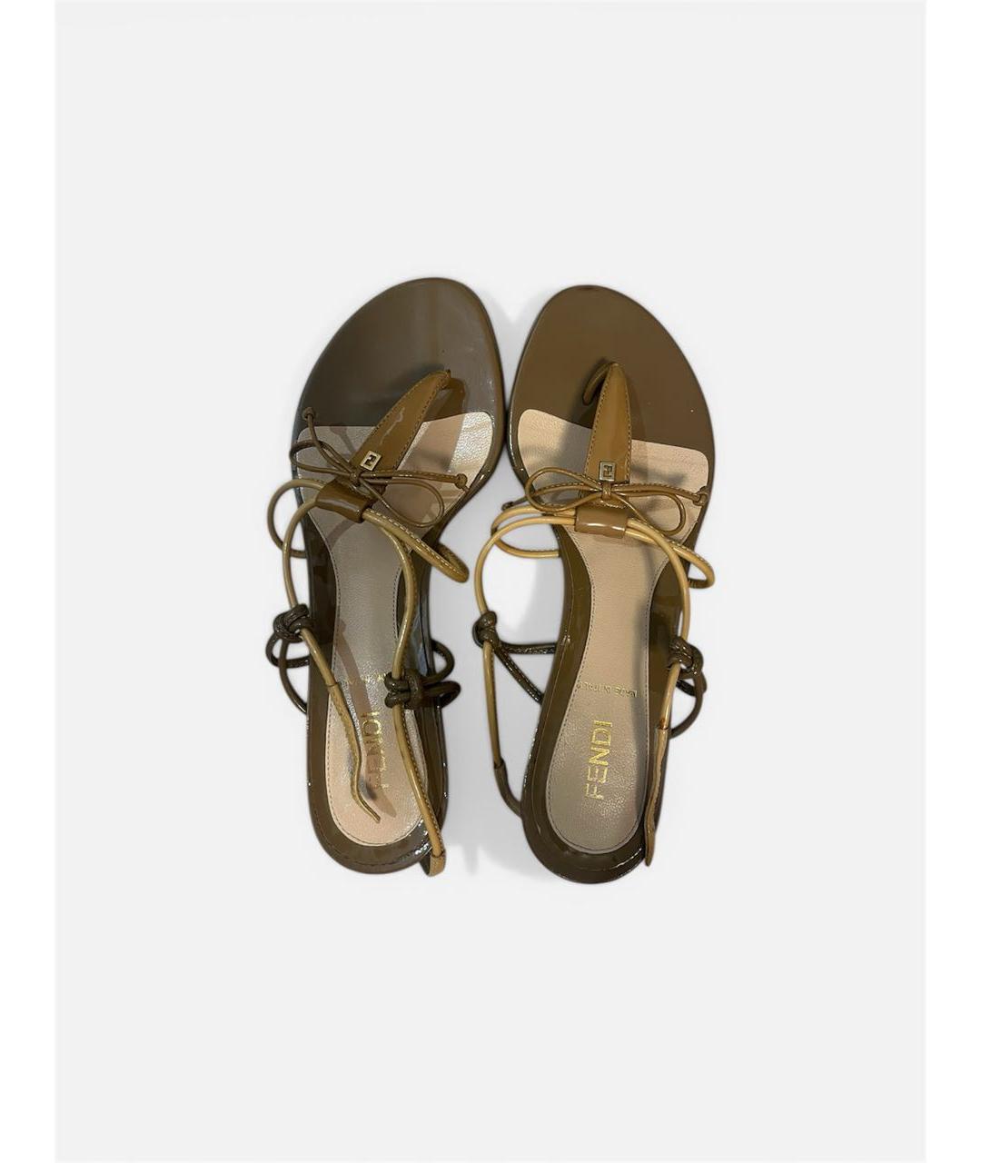 FENDI Бежевые кожаные босоножки, фото 5