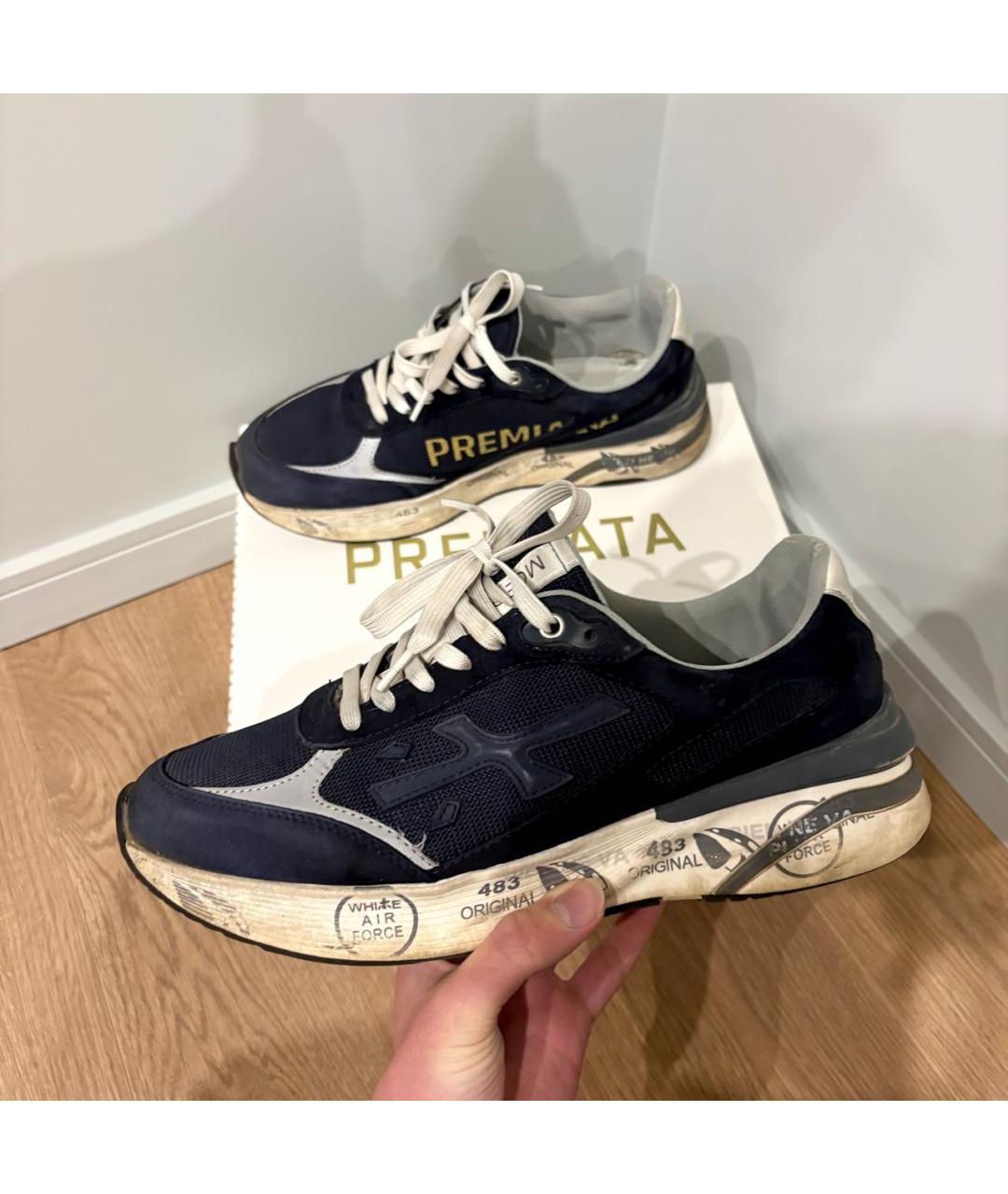 PREMIATA Темно-синие замшевые низкие кроссовки / кеды, фото 8