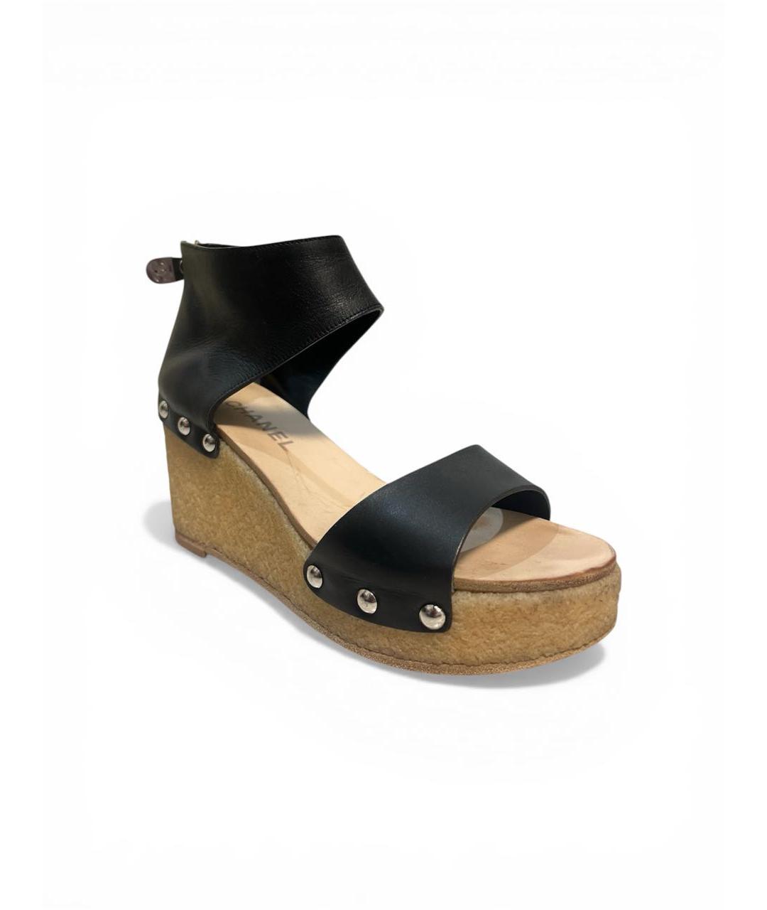 CHANEL Черные кожаные босоножки, фото 2