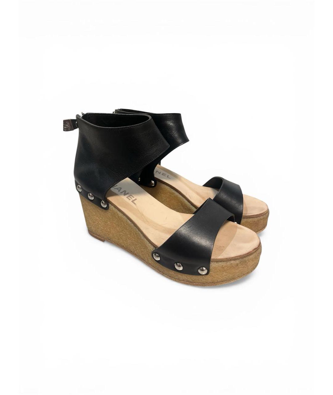 CHANEL Черные кожаные босоножки, фото 4