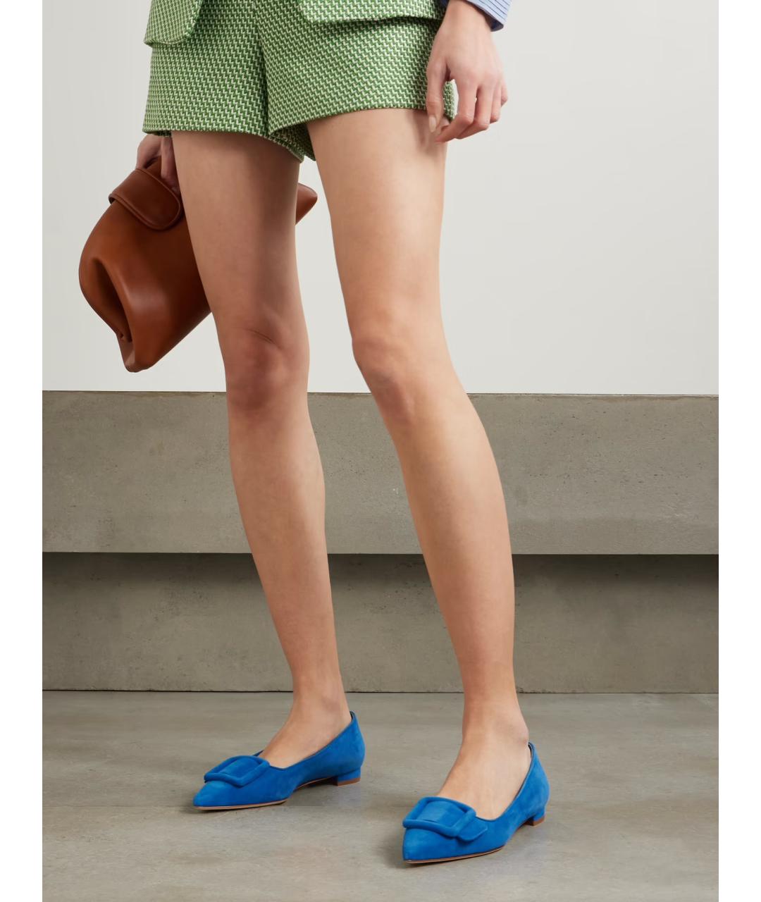 MANOLO BLAHNIK Бирюзовые замшевые балетки, фото 2