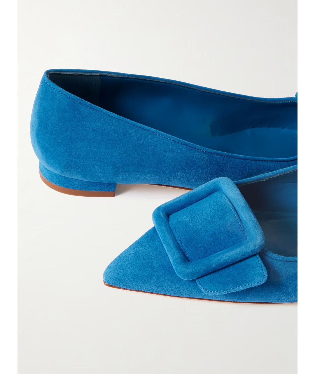 MANOLO BLAHNIK Бирюзовые замшевые балетки, фото 4