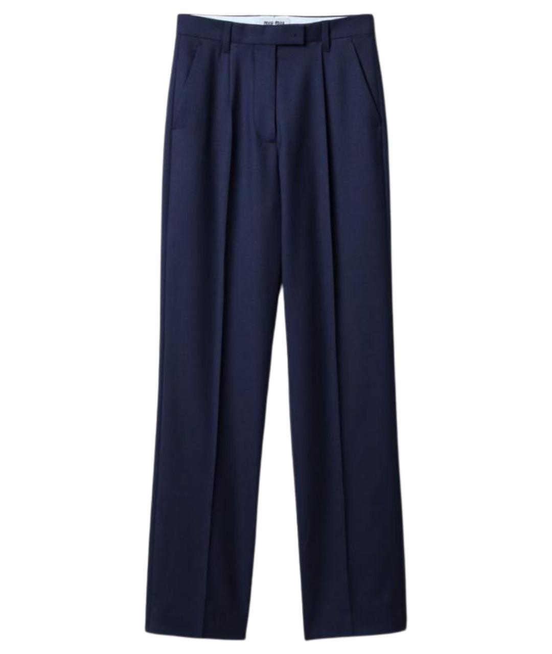 MIU MIU Темно-синие вискозные прямые брюки, фото 1