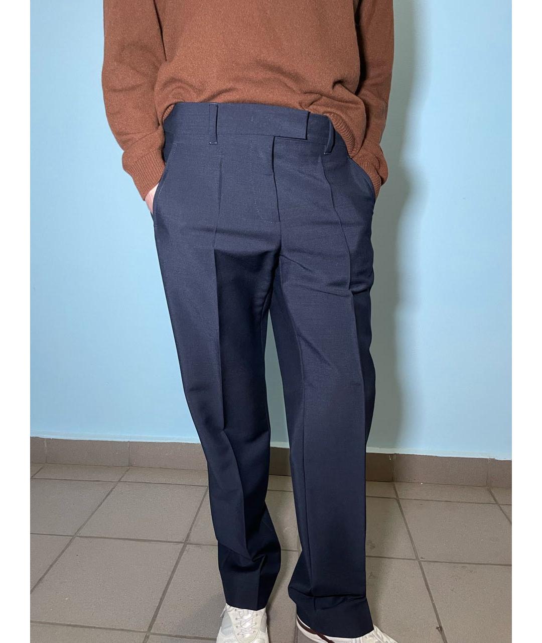 MIU MIU Темно-синие вискозные прямые брюки, фото 2