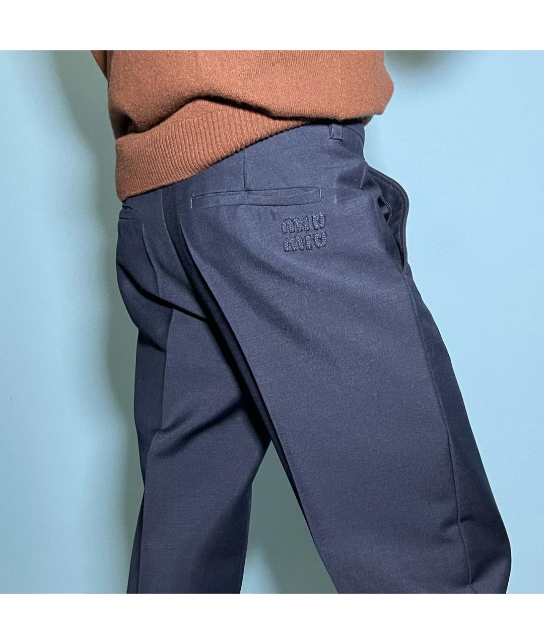 MIU MIU Темно-синие вискозные прямые брюки, фото 4