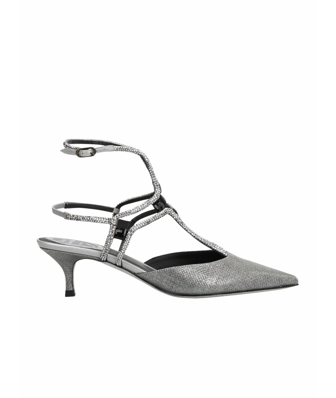 RENE CAOVILLA Серебряные кожаные босоножки, фото 1