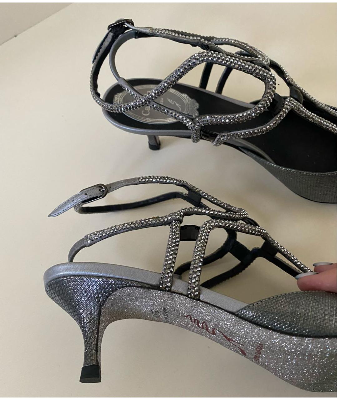RENE CAOVILLA Серебряные кожаные босоножки, фото 6