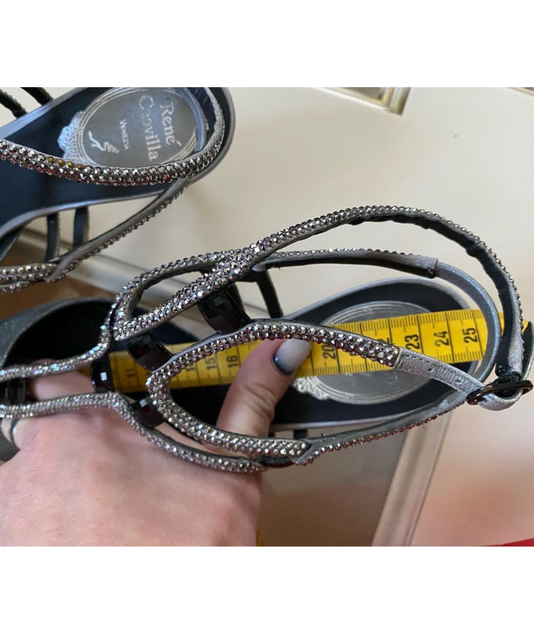 RENE CAOVILLA Серебряные кожаные босоножки, фото 8