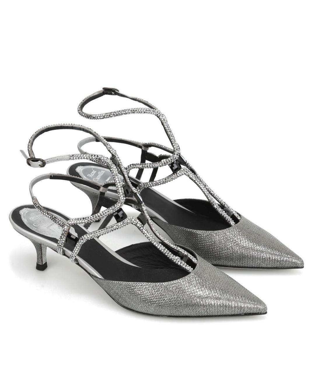 RENE CAOVILLA Серебряные кожаные босоножки, фото 2