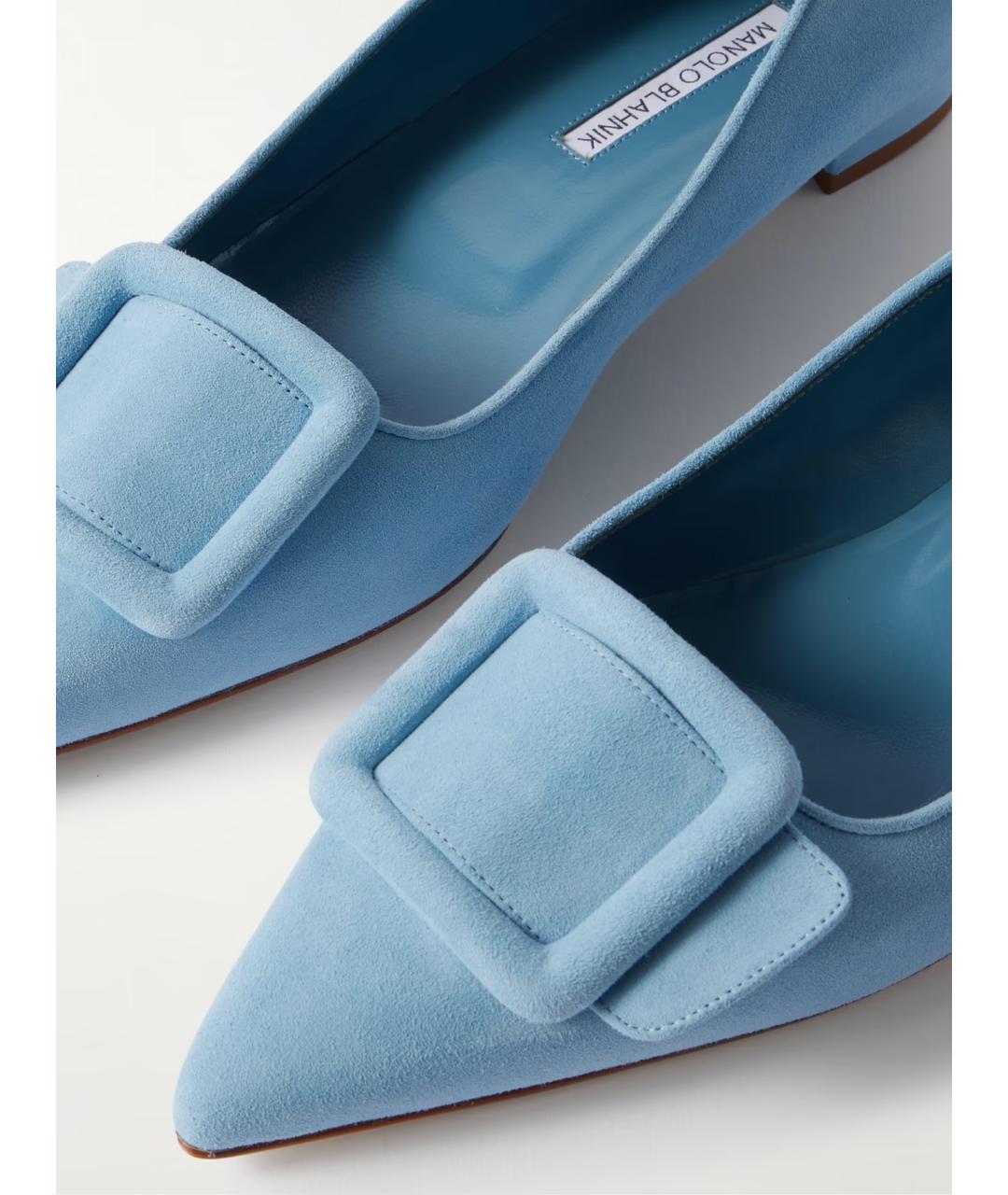 MANOLO BLAHNIK Голубые замшевые балетки, фото 4