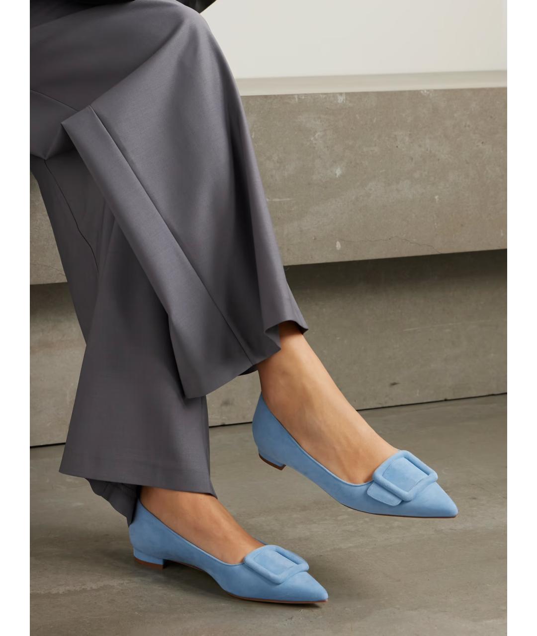 MANOLO BLAHNIK Голубые замшевые балетки, фото 2