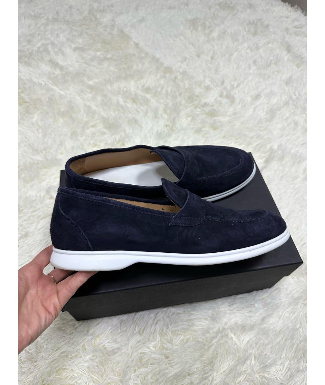 KITON Темно-синие замшевые лоферы, фото 7