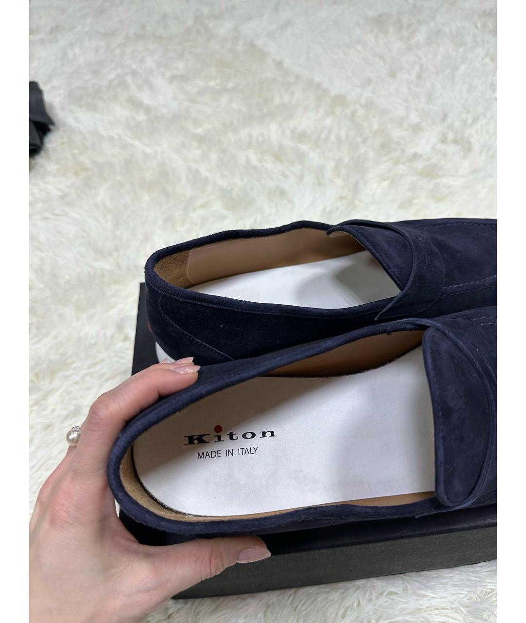 KITON Темно-синие замшевые лоферы, фото 4